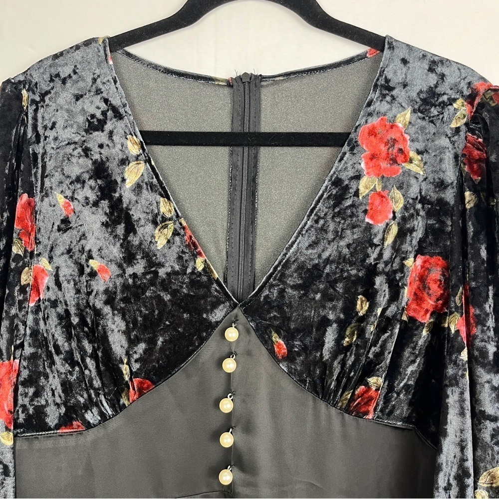 NWT Babydoll Velveteen Black Floral Bodice Satin Skirt Midi Dress XXL Whimsigoth - Picture 4 of 10